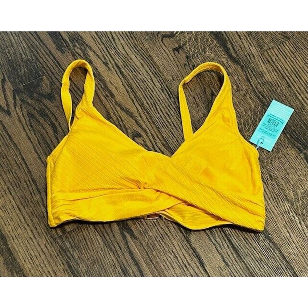 Sea Level Casablanca Cross Front Bikini Top Wire Free Ribbed Yellow Size‎ 10 NWT